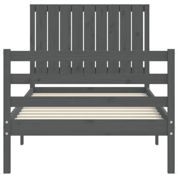 Grey Solid Wood Bed Frame with Headboard 90x200 cm