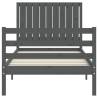 Grey Solid Wood Bed Frame with Headboard 90x200 cm