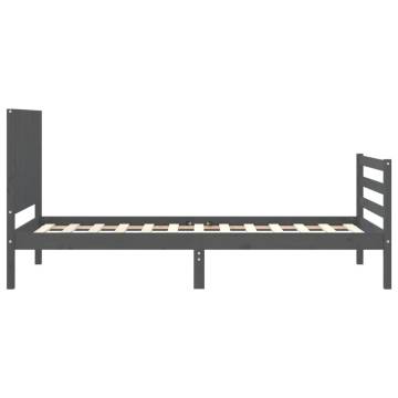 Grey Solid Wood Bed Frame with Headboard 90x200 cm