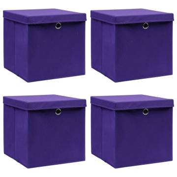 Purple Folding Storage Boxes with Covers - Set of 4 | Hipomarket