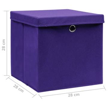 Purple Folding Storage Boxes with Covers - Set of 4 | Hipomarket