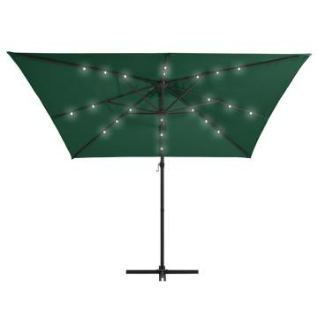 Cantilever Umbrella with LED Lights – Green, 250x250 cm