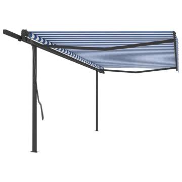 Manual Retractable Awning 5x3m - Blue & White | HipoMarket