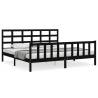 Sturdy Black Bed Frame with Headboard | 200x200 cm Solid Wood