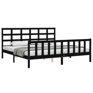 Sturdy Black Bed Frame with Headboard | 200x200 cm Solid Wood