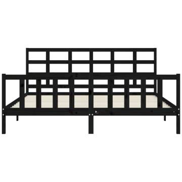 Sturdy Black Bed Frame with Headboard | 200x200 cm Solid Wood