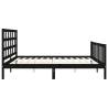 Sturdy Black Bed Frame with Headboard | 200x200 cm Solid Wood