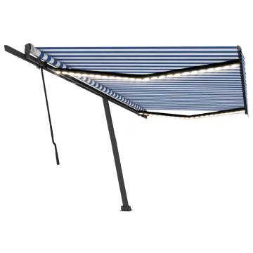 Manual Retractable Awning with LED – Blue & White 500x300 cm