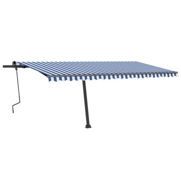 Manual Retractable Awning with LED – Blue & White 500x300 cm