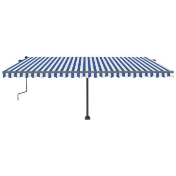 Manual Retractable Awning with LED – Blue & White 500x300 cm