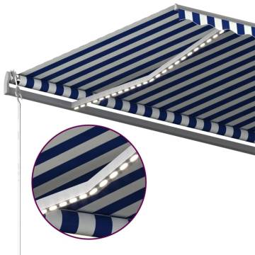 Manual Retractable Awning with LED – Blue & White 500x300 cm