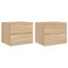 Wall-mounted Bedside Cabinets with LED Lights - 2 pcs Sonoma Oak