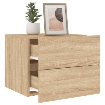 Wall-mounted Bedside Cabinets with LED Lights - 2 pcs Sonoma Oak