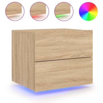 Wall-mounted Bedside Cabinets with LED Lights - 2 pcs Sonoma Oak