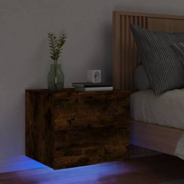 Wall-Mounted Bedside Cabinet with LED Lights - Smoked Oak