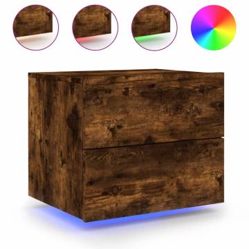 Wall-Mounted Bedside Cabinet with LED Lights - Smoked Oak