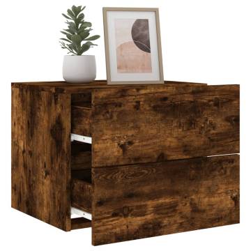 Wall-Mounted Bedside Cabinet with LED Lights - Smoked Oak