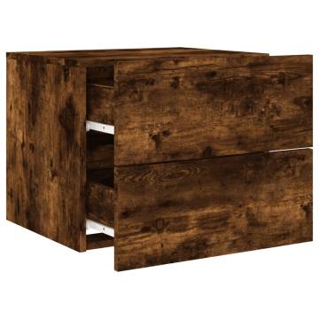 Wall-Mounted Bedside Cabinet with LED Lights - Smoked Oak