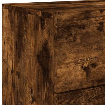 Wall-Mounted Bedside Cabinet with LED Lights - Smoked Oak