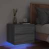 Stylish Wall-Mounted Bedside Cabinet with LED Lights - Grey Sonoma