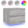 Stylish Wall-Mounted Bedside Cabinet with LED Lights - Grey Sonoma