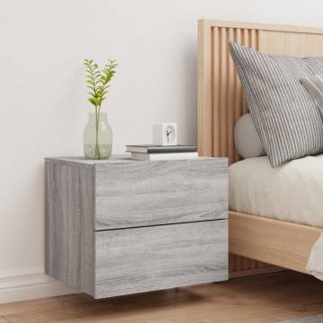 Stylish Wall-Mounted Bedside Cabinet with LED Lights - Grey Sonoma