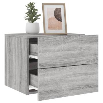 Stylish Wall-Mounted Bedside Cabinet with LED Lights - Grey Sonoma