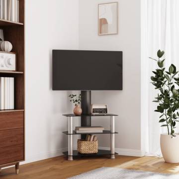 Corner TV Stand 3-Tiers for 32-70 Inch - Black & Silver