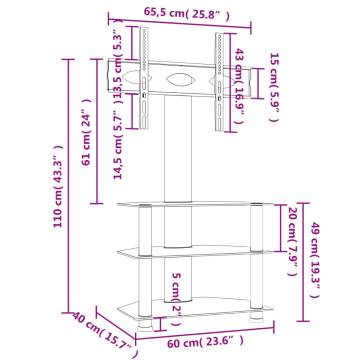 Corner TV Stand 3-Tiers for 32-70 Inch - Black & Silver