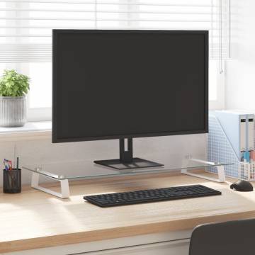 Stylish White Monitor Stand - 80x35x8 cm - Durable Glass & Metal