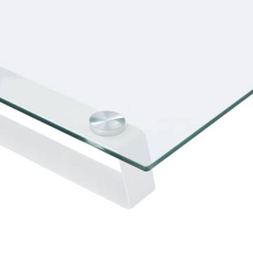 Stylish White Monitor Stand - 80x35x8 cm - Durable Glass & Metal