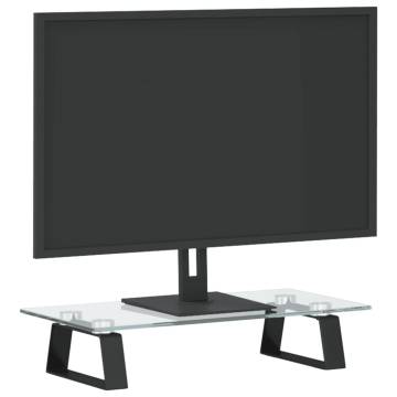 Elegant Black Monitor Stand - Tempered Glass & Metal 40x20x8 cm