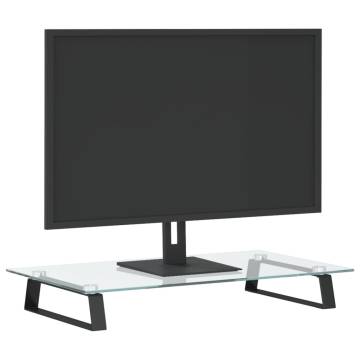 Black Monitor Stand - Tempered Glass & Metal - 60x35x8 cm