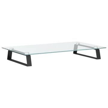 Black Monitor Stand - Tempered Glass & Metal - 60x35x8 cm