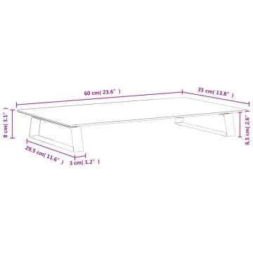 Black Monitor Stand - Tempered Glass & Metal - 60x35x8 cm