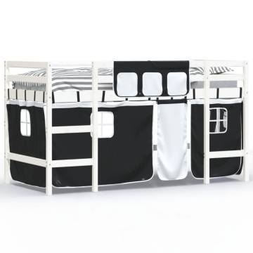 Kids' Loft Bed with Curtains White & Black - Solid Pine Wood