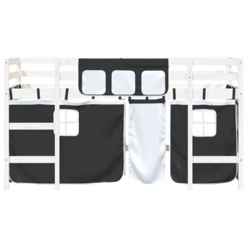 Kids' Loft Bed with Curtains White & Black - Solid Pine Wood