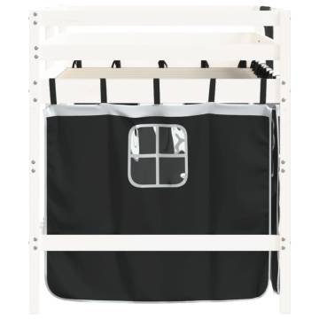 Kids' Loft Bed with Curtains White & Black - Solid Pine Wood