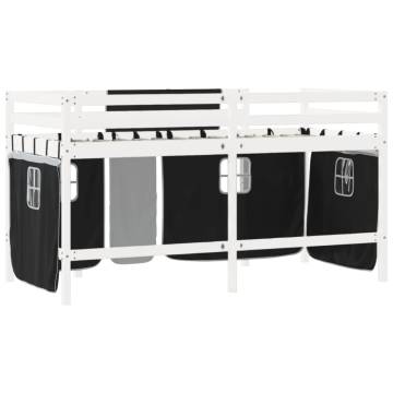 Kids' Loft Bed with Curtains White & Black - Solid Pine Wood