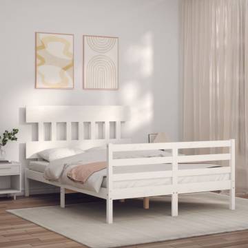 White Bed Frame with Headboard 140x190 cm - Solid Wood