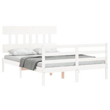 White Bed Frame with Headboard 140x190 cm - Solid Wood