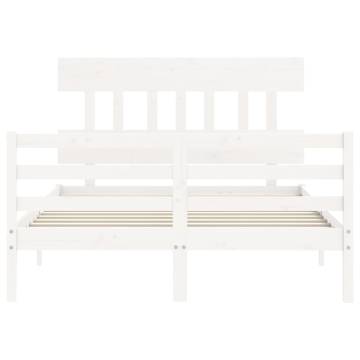 White Bed Frame with Headboard 140x190 cm - Solid Wood