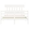 White Bed Frame with Headboard 140x190 cm - Solid Wood