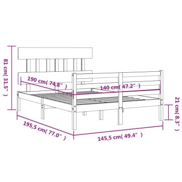 White Bed Frame with Headboard 140x190 cm - Solid Wood