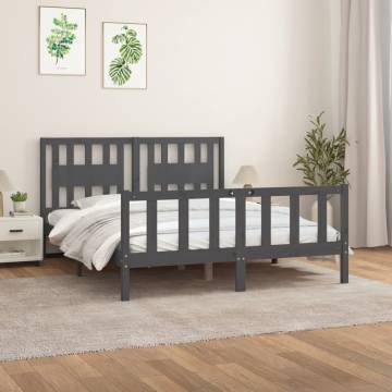 Grey Pine Bed Frame with Headboard - King Size 150x200 cm