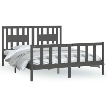 Grey Pine Bed Frame with Headboard - King Size 150x200 cm