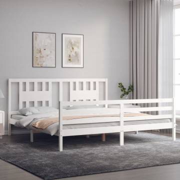 White Solid Wood Bed Frame with Headboard - 200x200 cm