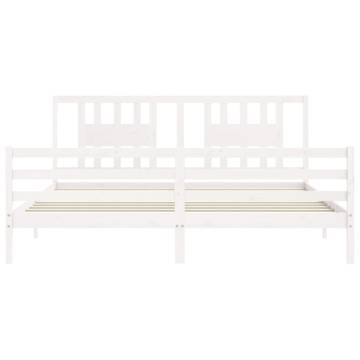 White Solid Wood Bed Frame with Headboard - 200x200 cm