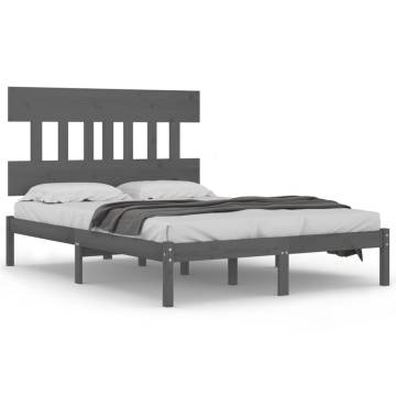 Grey Solid Wood Bed Frame 200x200 cm - Hipo Market