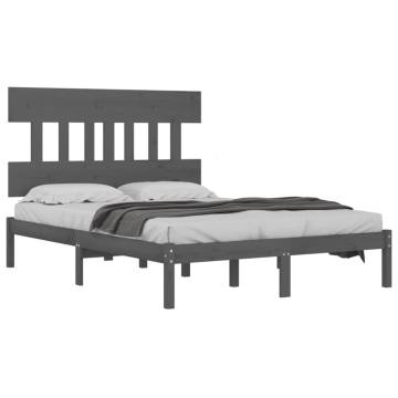 Grey Solid Wood Bed Frame 200x200 cm - Hipo Market